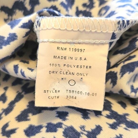 COLLECTIVE CONCEPTS Blue Beige Animal Print Button Up Loose Flowy Blouse sz L - Picture 11 of 11